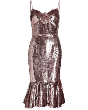 Marchesa Sequin-Embellished Midi-Dress - Purple