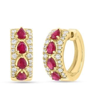 Effy 14K, Ruby & 0.62 Tcw Diamond Huggie Earrings - Pink