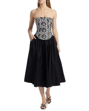 Toccin Melody Floral Cotton Corset Midi-Dress - Black