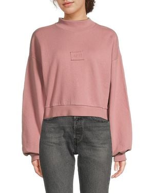 ELEVEN PARIS Mock Turtleneck Cropped Sweatshirt - Red