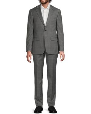 Calvin Klein Wool-Blend Windowpane Slim Suit - Gray