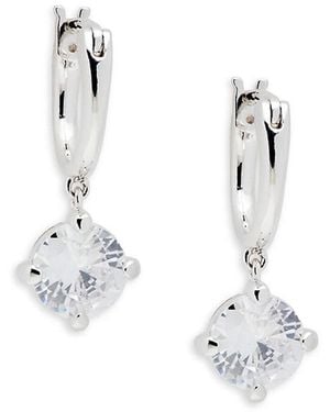 Adriana Orsini Rhodium Plated & Cubic Zirconia Drop Huggie Earrings - White