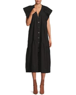 AREA STARS Bea Button Down Cotton Midi-dress - Black