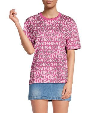 Versace Monogram Print Cotton T-Shirt - Red