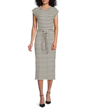 Bobeau Striped Belted Midi-Dress - Multicolour