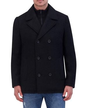 Kenneth Cole Double Breasted Wool Blend Peacoat - Blue