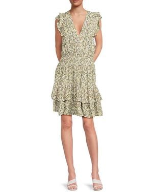 DKNY Floral Ruffled Rayon Minidress - Green