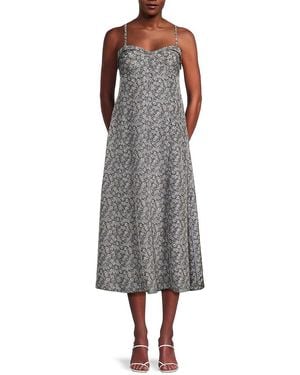 Rebecca Taylor Floral Silk Midaxi Slip Dress - Grey