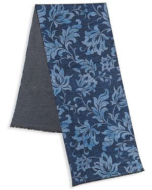 Kiton Leaf Print Silk Scarf - Blue