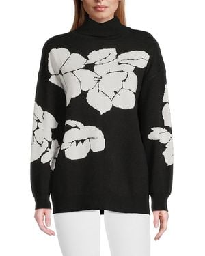 Joseph A Contrast Floral Turtleneck Jumper - Black