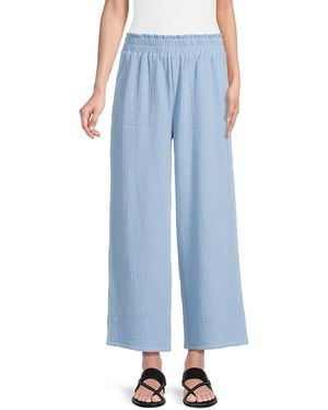 Saks Fifth Avenue Summer Double Gauze Elastic Waist Wide-Leg Trousers - Blue