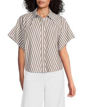 Rag & Bone Maura Striped Cotton Cropped Shirt - Grey