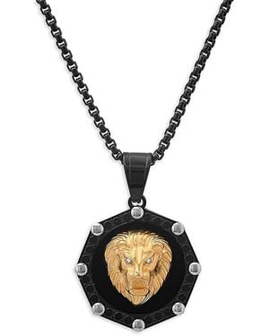 Anthony Jacobs Tri Tone Stainless Steel & Simulated Diamond Lion Head Pendant Necklace - Pink