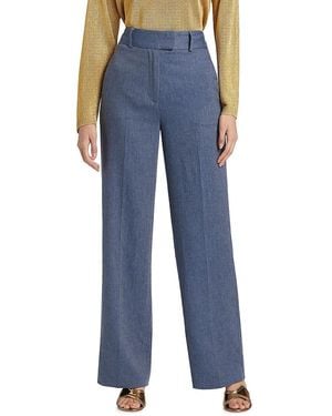 If Only Studio Herringbone Linen-Blend Wide-Leg Pants - Blue