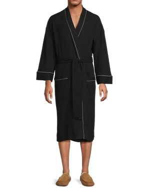 Saks Fifth Avenue Waffle Knit Bath Robe - Black