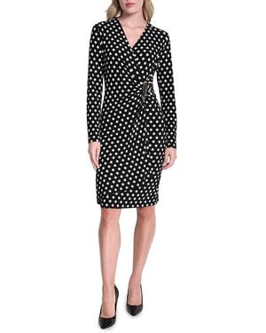 DKNY Polka Dot Faux Wrap Dress - Black