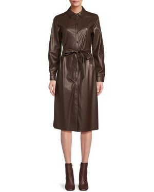 Calvin Klein Faux Leather Shirtdress - Brown