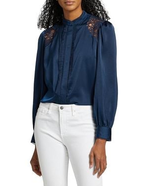 Tahari The Esperanza Lace-Trimmed Satin Blouse - Blue