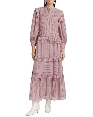 FARM Rio Metallic Striped Tiered Maxi Dress - Pink