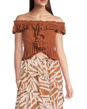 Vintage Havana Ruffle Off-The-Shoulder Top - Brown