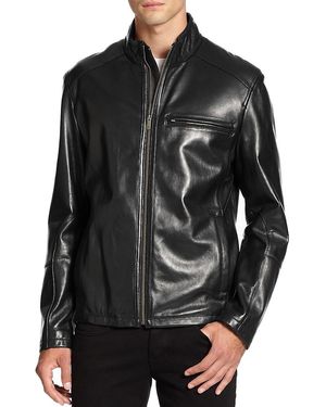 Cole Haan Leather Moto Jacket - Black