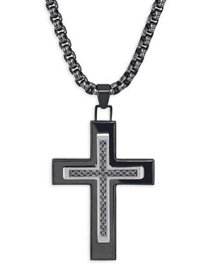Esquire Ip Black Stainless Steel & 0.25 Tcw Black Diamond Cross Pendant Necklace