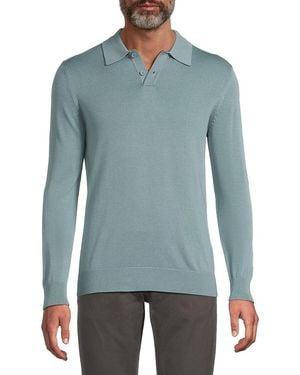 Saks Fifth Avenue Cotton-Blend Long-Sleeve Polo Shirt - Blue