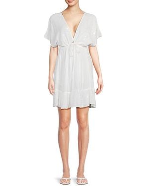 La Moda Clothing Extended Sleeve Cover-Up Minidress - White