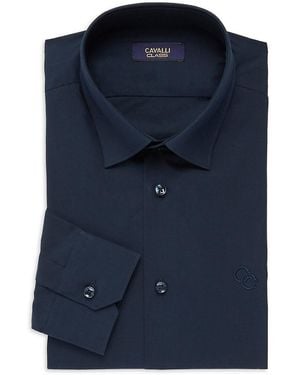 Cavalli Class by Roberto Cavalli Slim Fit Logo Dress Shirt - Blue
