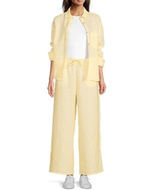 Saks Fifth Avenue Gingham Check 100% Linen Oversized Shirt - Yellow