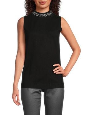 Joseph A Embellished Mock Turtleneck Vest - Black