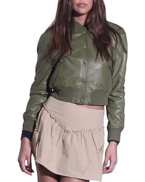 Walter Baker Lindsey Leather Snake-Print Bomber Jacket - Grey