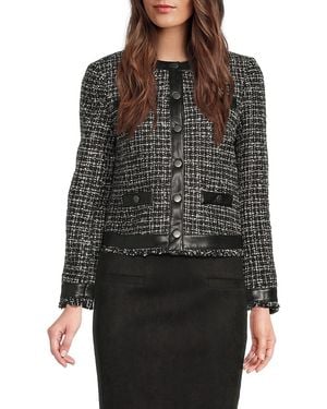 Saks Fifth Avenue Faux Leather-Trim Tweed Jacket - Black