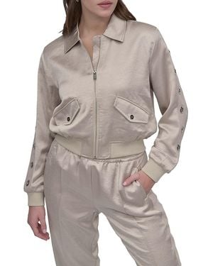 DKNY Logo Grommet Woven Bomber Jacket - Grey