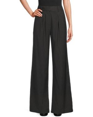 Ramy Brook Edda Striped Pleated Wide-Leg Pants - Black
