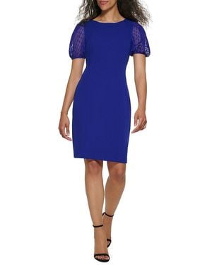 DKNY Puff Sleeves Sheath Dress - Blue