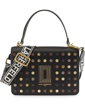 Karl Lagerfeld Simone Studded Leather Satchel Bag - Black