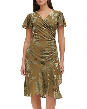 Kensie Burnout Faux Wrap Midi Dress - Green