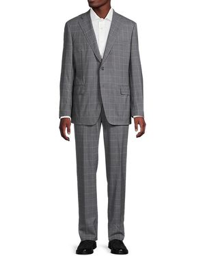 Samuelsohn Windowpane Checked Wool Classic-Fit Suit - Grey