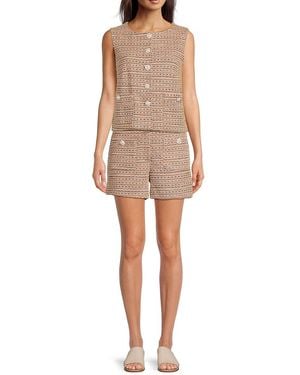 Lea & Viola Tweed Button-Front Vest - Natural