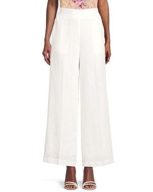 Tahari Wide Leg Linen Blend Pants - White