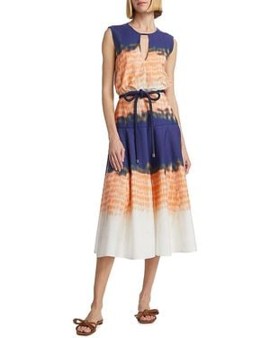 Silvia Tcherassi Bora Cotton Tie-Dye Midi-Dress - Blue