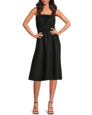 Saks Fifth Avenue Smockedstrapless 100% Linen Midi-Dress - Black