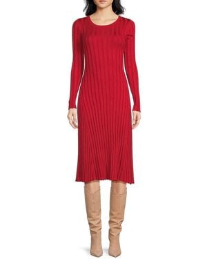 Tahari Glitter Rib-Knit Sheath Dress - Red