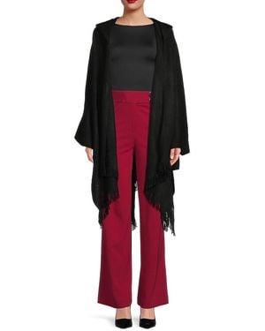 Calvin Klein Fringed Hooded Ruana - Red