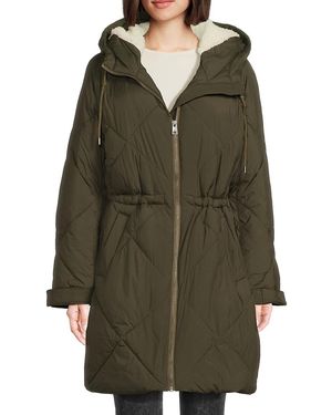 Levi's Diamond Quilted Shearling Faux-Fur Trimmed Longline Coat - Green