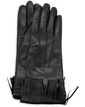 Portolano Fringe Trim Leather Gloves - Black