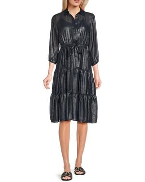 Nanette Lepore Sheer Belted Knee Shirtdress - Yellow