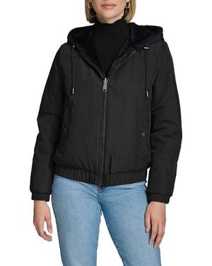 Andrew Marc Dalby Faux Mink Reversible Hoodie - Black