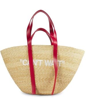 Off-White c/o Virgil Abloh Embroidered Raffia Tote Bag - Pink